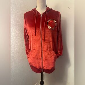 Disney Mulan Red Velour Zip-Up Hoodie Jacket with Hood